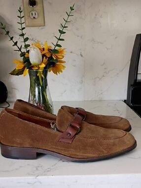 FRYE Men's Brown Suede Slip-On Loafers with Leather Bit